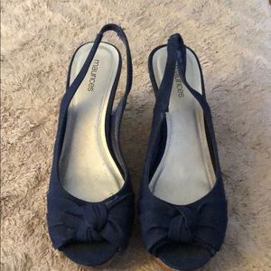 Sling back peep toe wedges